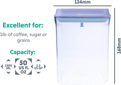 BopTop (1pc - 1500ml) Airtight Food Storage Container – Mechanical Silicone Seal Canister - BPA-Free - 1.5Qt