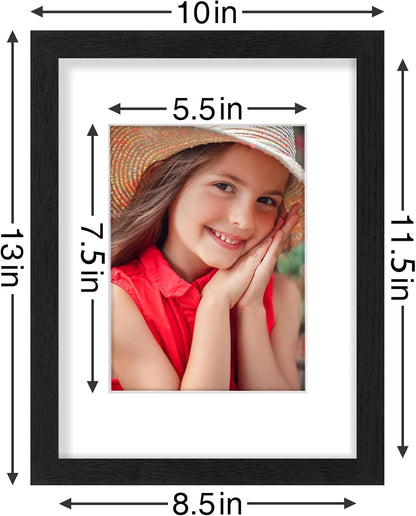 Vittanly 9x12 Picture Frames Set of 9, Shatter Resistant Plexiglass, Display 6x8 Pictures with Mat or 9x12 without Mat, Photo Frames for Wall or Tabletop, Engineered Wood, Black