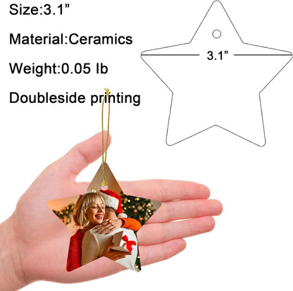 Personalized Christmas Ornaments 2025 w/Picture,Double-Sided Ceramics Custom Christmas Ornament - Upload Any Photo,Optional Text - Picture Ornaments,Customized Xmas Ornament,Star