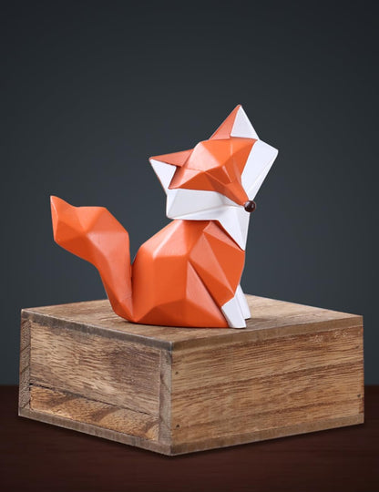 HAUCOZE Fox Figurine Gifts Geometric Sculpture Decor Animal Gifts Statue Polyresin Arts 4.0 inch