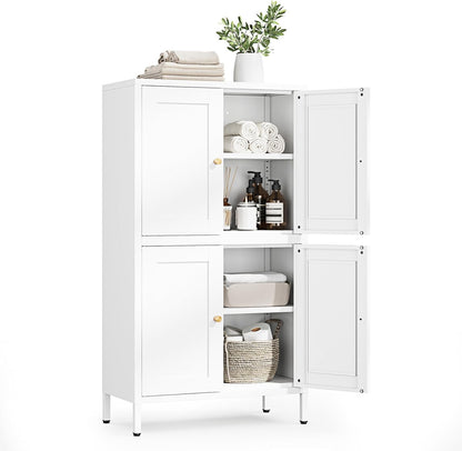 Letaya Storage Cabinet with Doors and Shelves,Small Freestanding Bathroom Floor Metal Cabinets -White