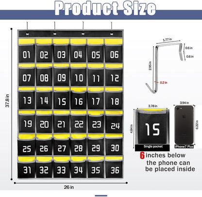 Loghot Classroom Accessories Closet Pocket Chart for Cell Phones Holder Wall Door Hanging Organizer (36 Pockets Black 2Pc)