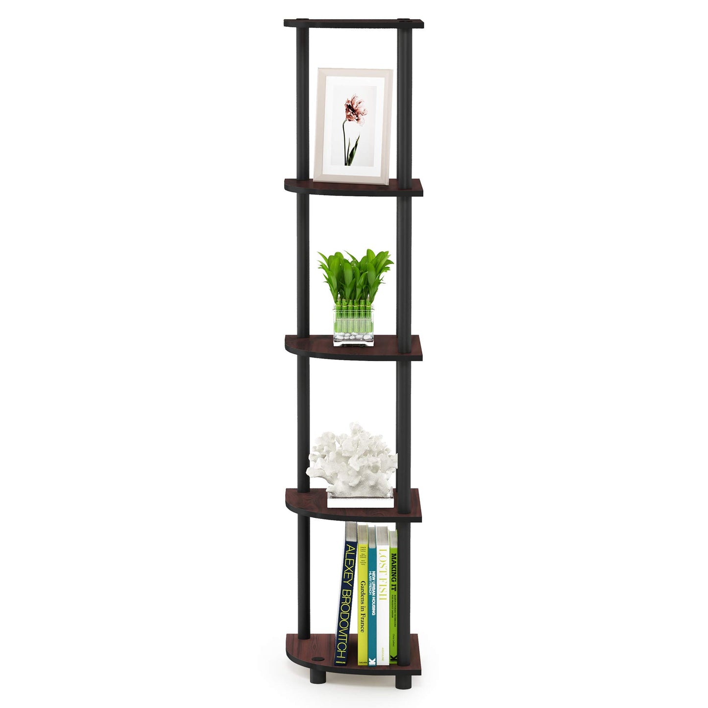 Furinno TURN-N-TUBE Corner Shelf, 5-Tier Corner Bookshelf, Open Storage Shelves, for Organization