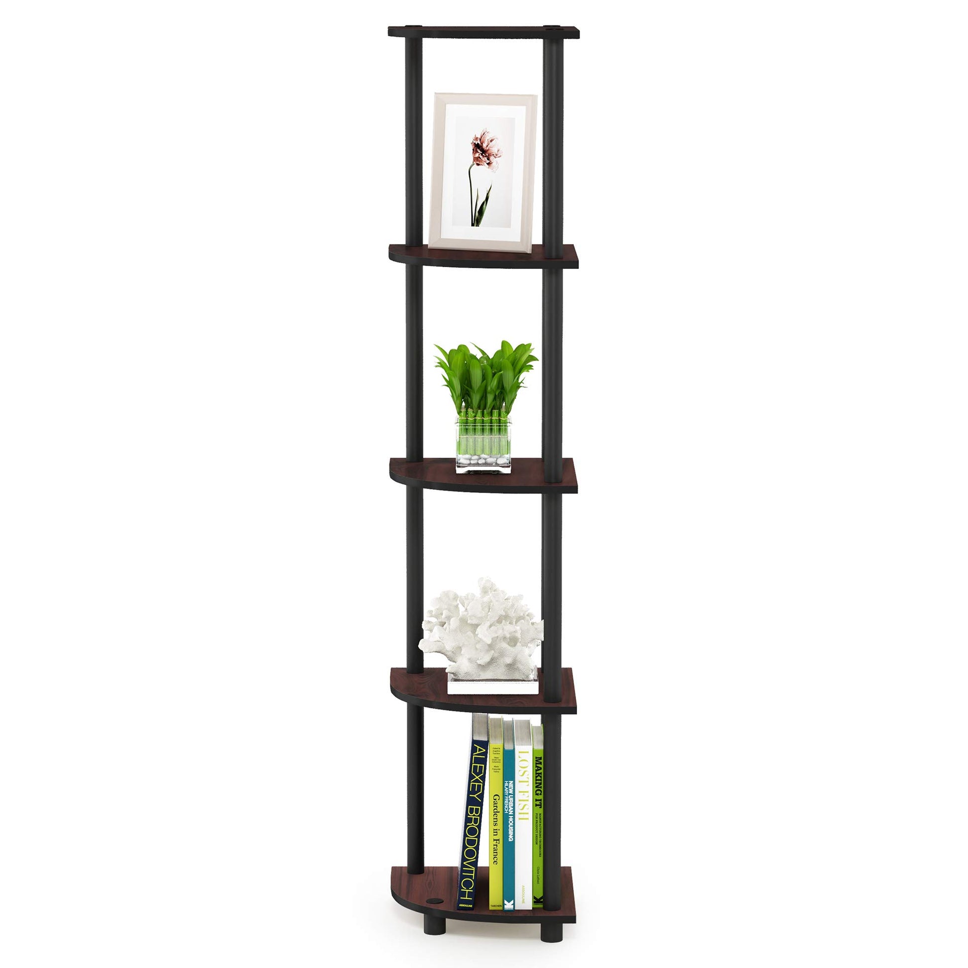 Furinno TURN-N-TUBE Corner Shelf, 5-Tier Corner Bookshelf, Open Storage Shelves, for Organization