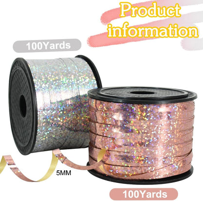 BEISHIDA 2 Pack 100 Yards Rose Silver Ribbon Curling Crimped Glitter Ribbon Balloon String Shiny Metallic for Gift Wrapping Ribbon Birthday Party Festival Art Craft Decor Florist Flowers Decoration