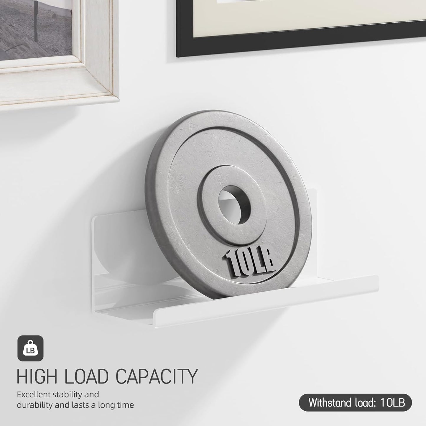 Acrylic Wall Floating Shelves Set of 2, Wall Shelves White 12 Inch Adhesive Wall Organizer Adhesive Shelf for Bathroom, Kitchen, Bedroom, Office, Gaming Room, No Damage, No Drill