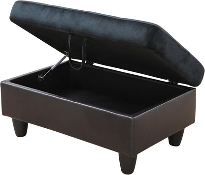 Ottoman Rectangular Storage Ottoman Bench, Flannel Footrest Stool Footstool with Lid for Living Room, Bedroom, Entryway, Dark Blue&Brown, 35"x23.5"x17.5"