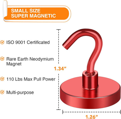 MIKEDE Strong Magnetic Hooks, 110Lbs Heavy Duty Magnetic Hooks for Cruise, Neodymium Earth Magnets with Hooks for Hanging, Super Metal Magnetic Hanger for Grill, Storage (Red,10 Pack)