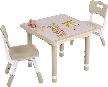 Toddler Table and Chair Set, Height Adjustable-Upgrade Kids Table and 2 Chairs for Ages 3-8, Multi-Activity Toddler Play Table with Graffiti Desktop for Home/Daycare/Classroom