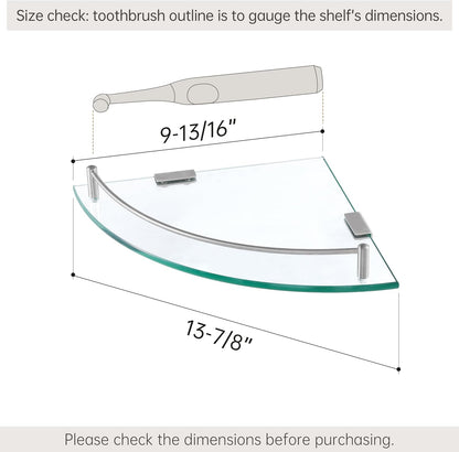 KES Glass Corner Shelf for Bathroom Corner Shelf 2 Pack Tempered Glass Shelf with Rail SUS 304 Stainless Steel Wall Mounted Brushed Finish, BGS2101A-2-P2