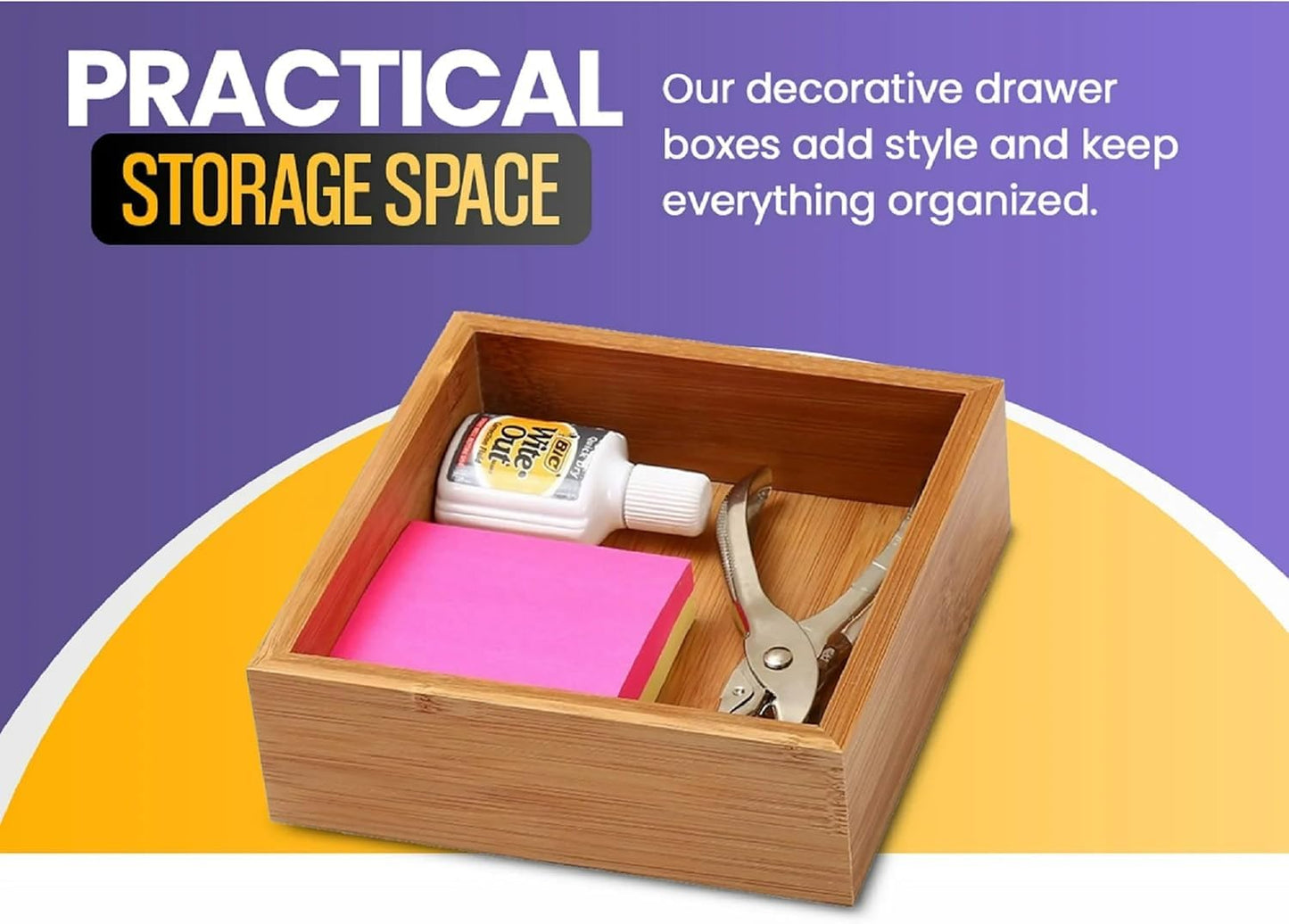 YBM Home Bamboo Drawer Organizer Storage Box for Kitchen Drawer, Junk Drawer, Office, Bedroom