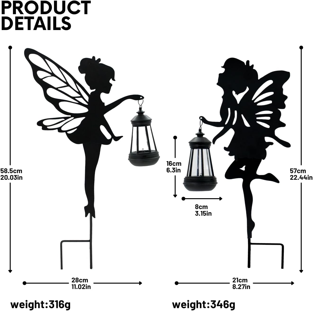 Solar Fairy Garden Decor Lights, 2 Packs, Metal Hanging Lanterns with Warm Solar Glow – Exquisite Gifts for Women, Mom, Friends (Fairy Hanging Lantern)