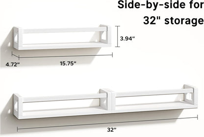 Upgraded Thick Floating Shelves - Multi-Use Wall-Mounted Bookshelves for Kids and Nursery, Ideal for Books, Toys, Spice Rack, Decor - White