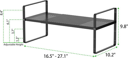 Expandable Cabinet Storage Shelf Stackable Organizer Rack for Kitchen Bathroom Pantry Spice Cupboard Coffee Countertop Home Office Desk Heavy Duty Nonslip Black Large 2 Packs