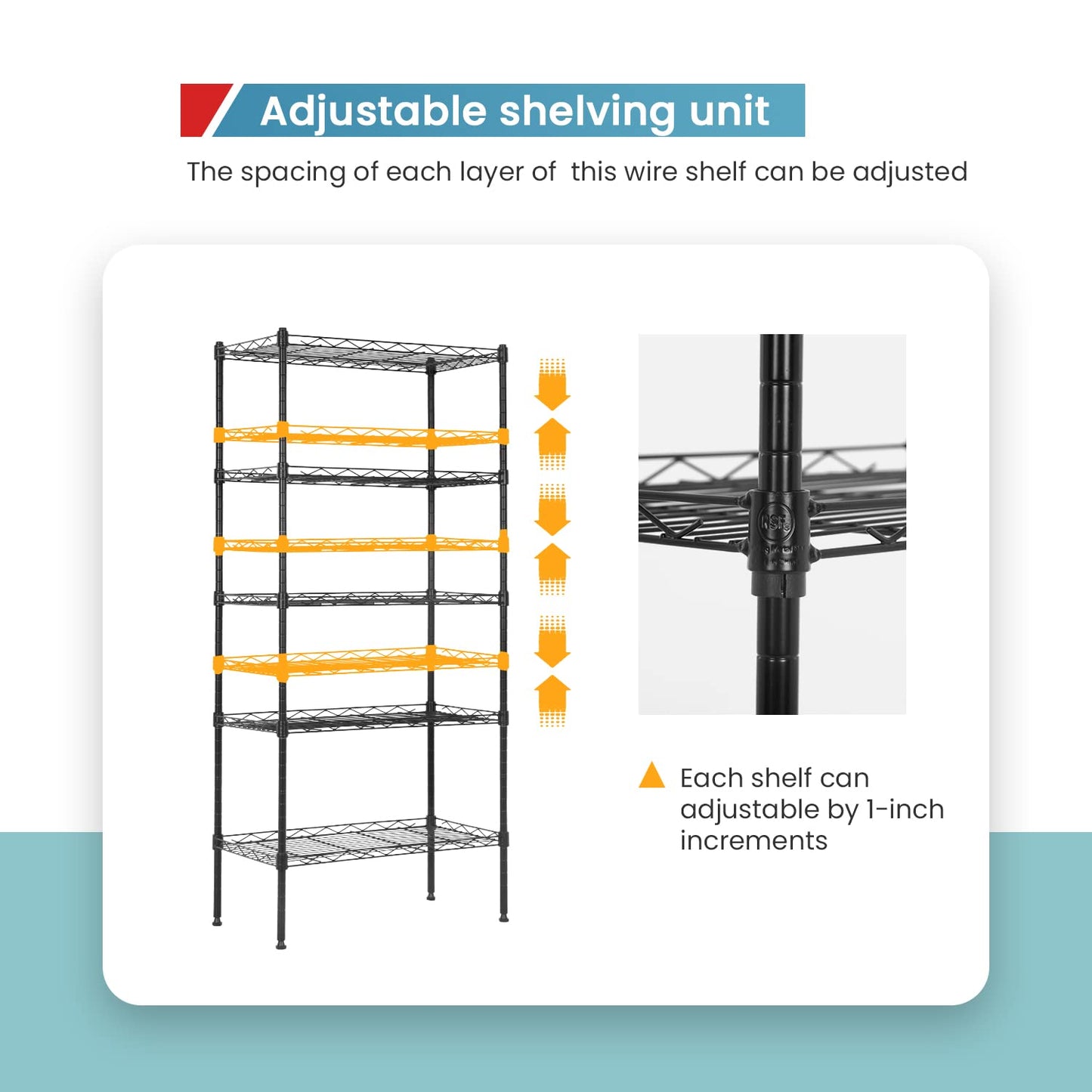 BestOffice Adjustable NSF-Certified Metal Shelf Wire Shelving Unit Storage for Small Places
