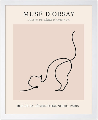 Poster Master Vintage Poster - Retro One Line Cat Drawing Print - Cat Art - Minimal Gift for Men, Women, Animal Lover - Abstract Wall Decor for Home, Office, Bedroom, 16x20 White Framed