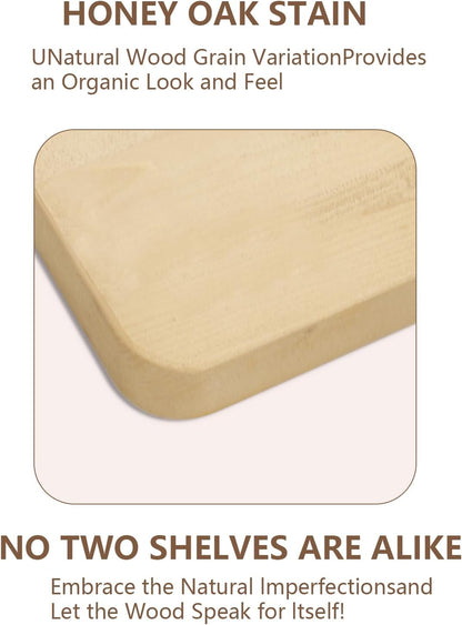 Solid Wood Floating Shelves Set of 2 - Natural, Warp & Crack Resistant 17.72 Inch Wall Shelf with Invisible Brackets Thicker, More Durable for Bathroom, Bedroom, Kitchen, Living Room (Wood, 17.72)