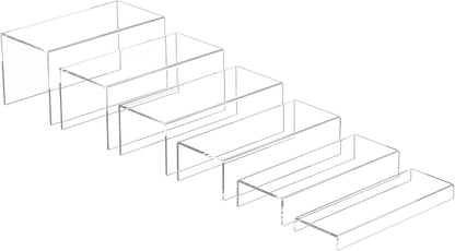 Rectangular Acrylic Display Risers 6pcs, Clear Display Storage Stands, Acrylic Display for Funko Pop Figure, Desserts, Cupcake, Toys, Collectibles, Merchandises- 12-1'', 2'', 3'', 4'', 5'', 6''
