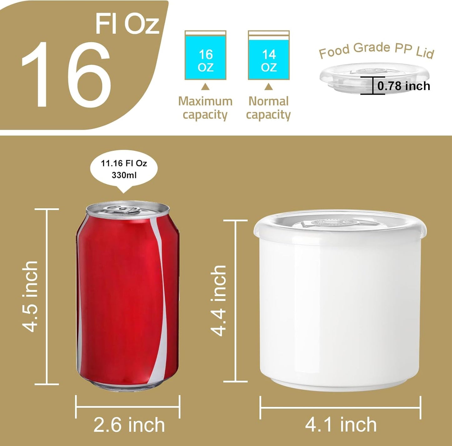 Sweejar Ceramic Food Storage Jar, Salt Container with Airtight Plastic Lid & Date Tracker, 16 Oz Kitchen Canisters for Flour, Rice, Sugar, Coffee, Spices, Pantry Organization (White)