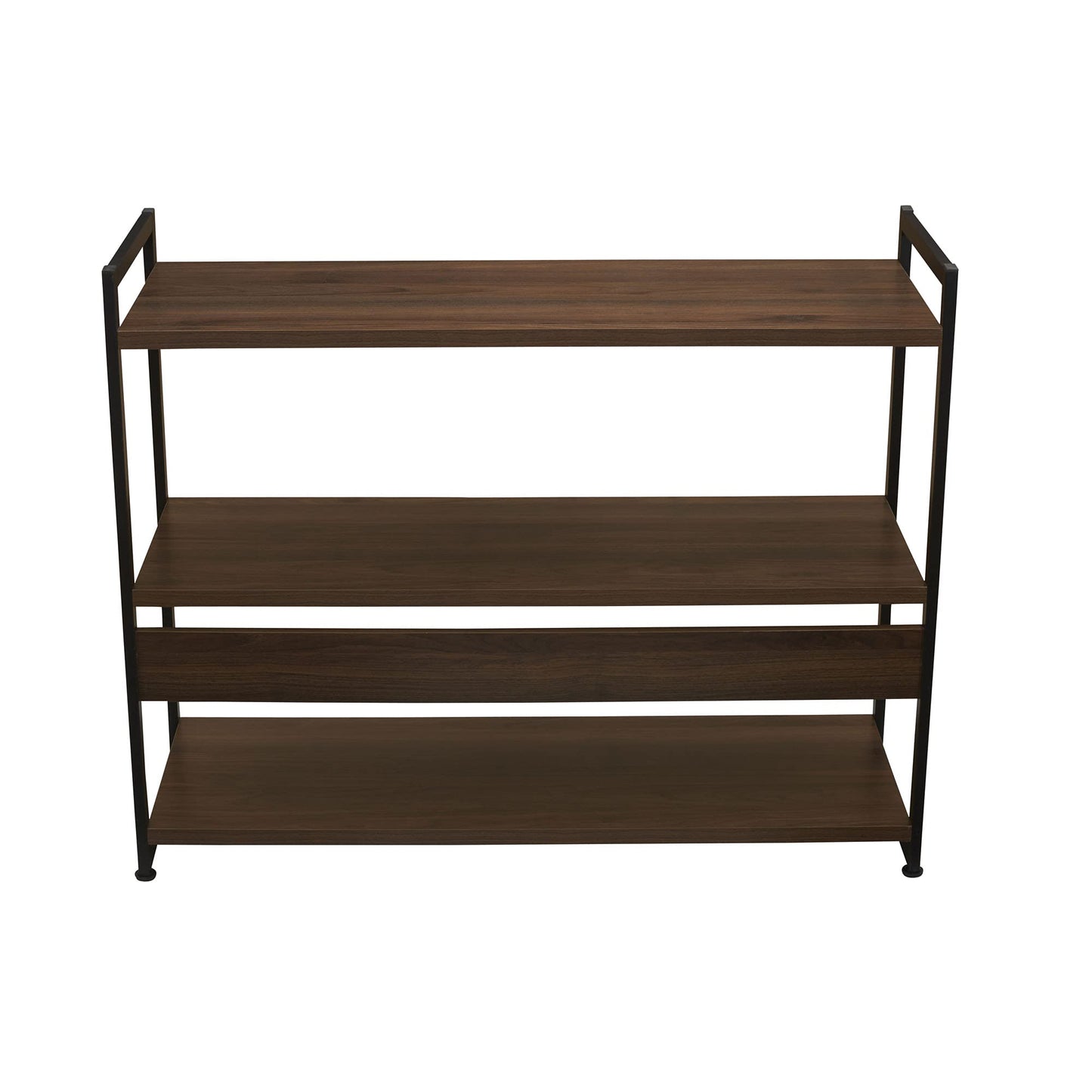 Household Essentials Jamestown Wide 3 Shelf Open Storage Bookshelf Mid Century Walnut Wood Grain