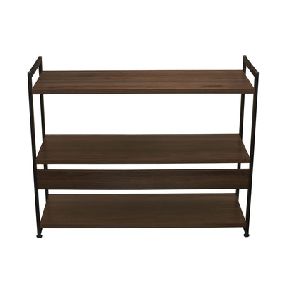 Household Essentials Jamestown Wide 3 Shelf Open Storage Bookshelf Mid Century Walnut Wood Grain