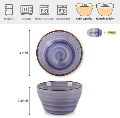 Selamica Ceramic 8oz Bouillon Cups 4 Inch Small Dessert Bowls for Soup Dipping Sauce Coffee Cupping, Microwave Dishwasher Safe, Set of 6, Gradient Color