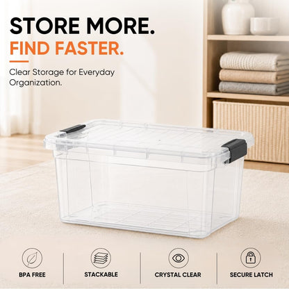 Superio Deep Storage Organizer Bin with Lid X-Deep Small Clear Storage Box with Latch for Home