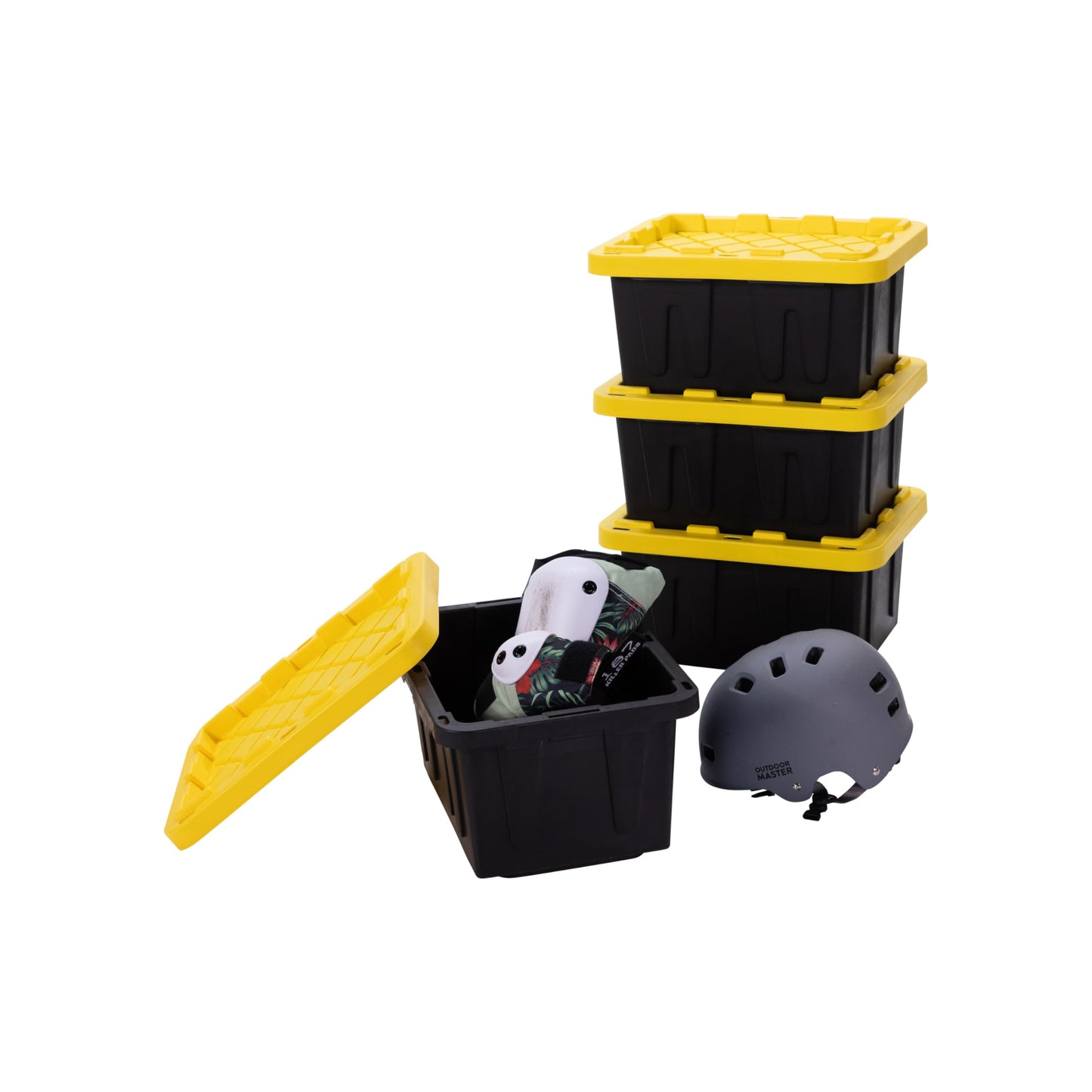 Plastic 5-Gallon Storage Tote with Lockable Lid, Stackable Tough Regular-Duty Bin for Garage