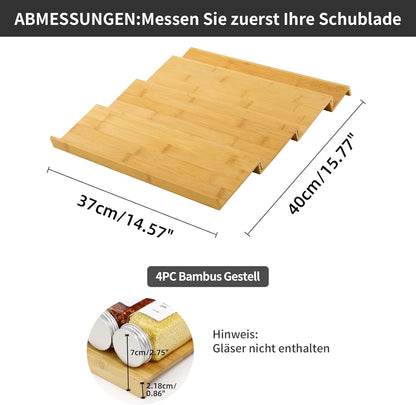 Spice Drawer Organzier,4 Tiers Bamboo Spice Rack Tray Insert for Cabinet Drawer Countertop, Kitchen Seasoning Storage Drawer Organization,14.57" Wide x 15.8" Deep （Hold UP To 32 Jars