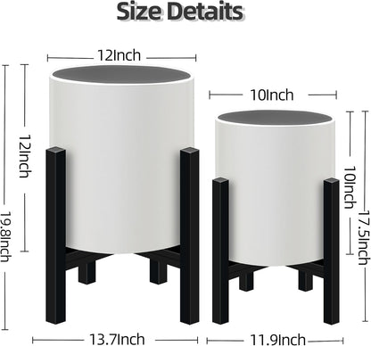 Plant Pot with Stands Set of 2, Mid Century Planters for Indoor Plants Modern Decorative Flower Pots for Balcony, Office, Living Room or Garden with Drainage Plug, 12 inch & 10 inch