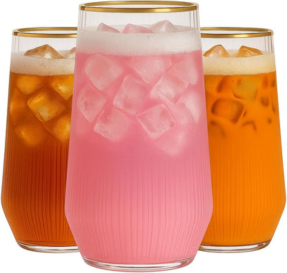 48 Pack Ribbed Ripple Stemless Toasting Glasses, Origami Durable 9 Oz BPA-Free Disposable Plastic Champagne Flutes for Weddings, Bars, Events, and Celebrations (Gold Rim)