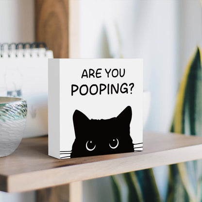 Funny Bathroom Decor Are You Pooping Cat Sign Funny Bathroom Toilet Table Decoration Funny Cat Gifts Bathroom Wall Decor Cat Gifts for Women Gifts for Cat Lovers, Funny Bathroom Wooden Box Sign Decor