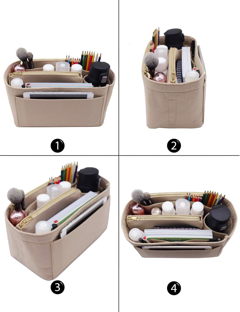 LEXSION Felt Purse Bag Organizer Insert with zipper Bag Tote Shaper Fit Speedy Neverful PM MM