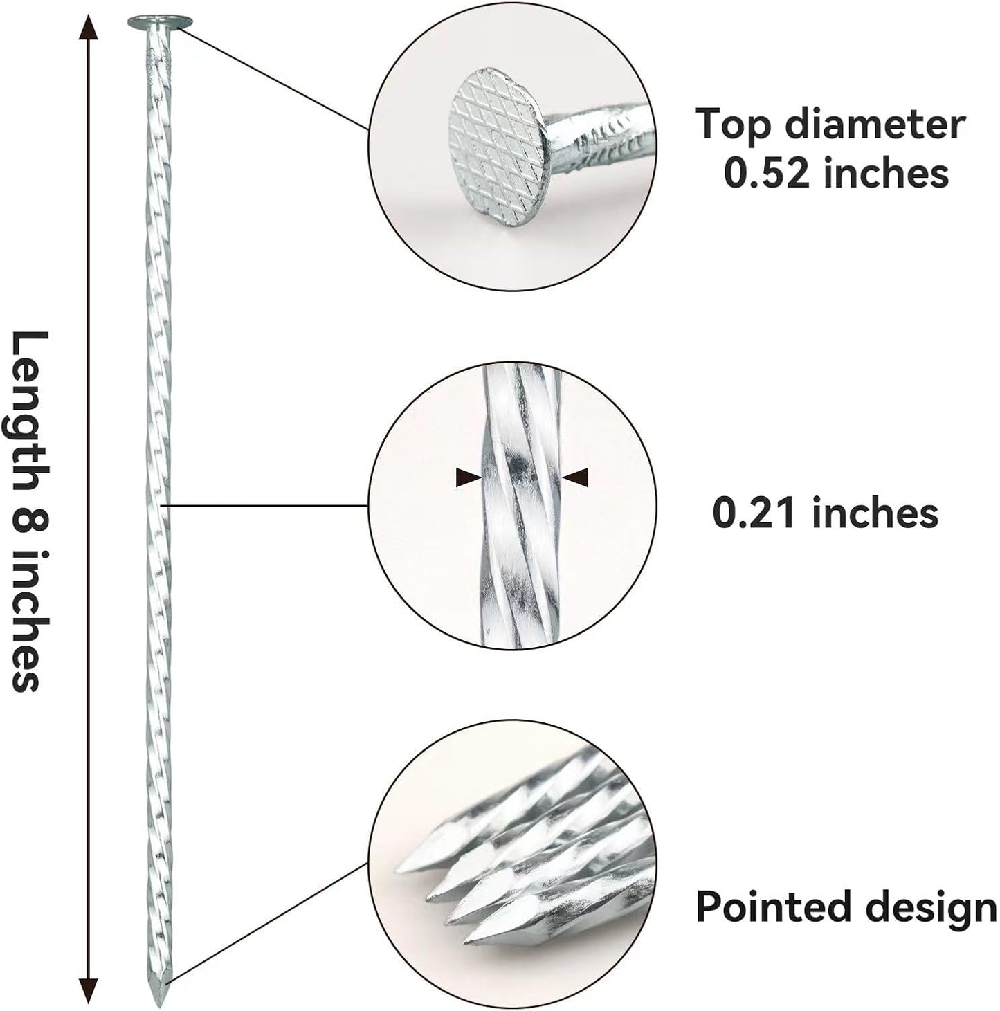 8" Heavy Duty Spiral Landscape Spikes - Solid Galvanized Metal Garden Stakes for Fixing Paver Edging, Weed Barriers, Artificial Turf, Tent and More (100 Pack)