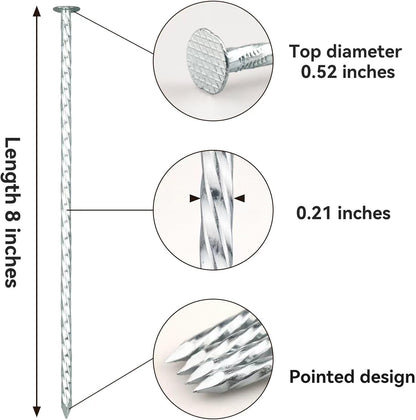 8" Heavy Duty Spiral Landscape Spikes - Solid Galvanized Metal Garden Stakes for Fixing Paver Edging, Weed Barriers, Artificial Turf, Tent and More (100 Pack)