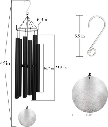 ASTARIN Outdoor Deep Tone,45Inch Sympathy Wind Chimes for Outside with 6 Tubes Tuned Relaxing Melody,Memorial Wind Chimes Large for Mom,Garden Decor,Black