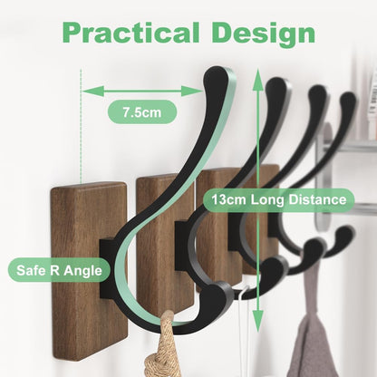 Wood Wall Hooks for Hanging - 4 Pack Hooks Wall Mounted, Wooden Rustic Farmhouse Heavy Duty Towel Hooks, Hooks for Coats, Towel, Hat, Keys, Purse, Bag and Robe