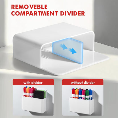 BEYGORM 2 Pack Plastics Magnetic Pen Holder for Refrigerator, Dry Erase Marker Holder for Whiteboard，Magnet School Locker Organizer Accessories, Pencil Cup, Pen Caddy, Classroom Organization(White)