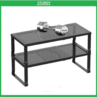 Metal Stackable Expandable Storage Shelf - Multi-Functional Home Storage Shelf, Suitable for Kitchen, Cabinet，Bathroom, Office, Garage, etc.（3PACKS/Black/Medium