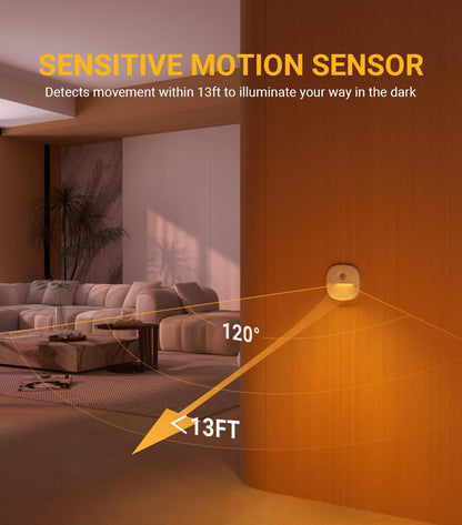 Lyridz Rechargeable Battery Night Light with Motion Sensor, Dimmable Amber Nightlights for Bathroom, Bedroom, Hallway, Stairs, Pet House, 3 Pack