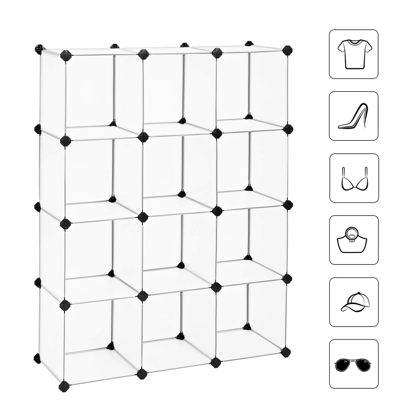 SONGMICS Cube Storage Organizer, Set of 12 Plastic Cubes, Book Shelf, Closet Organizers and