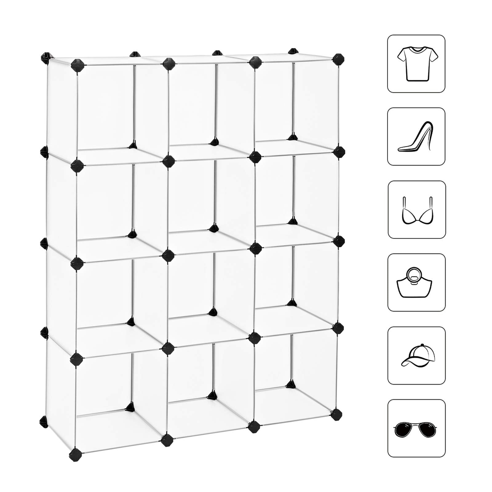 SONGMICS Cube Storage Organizer, Set of 12 Plastic Cubes, Book Shelf, Closet Organizers and