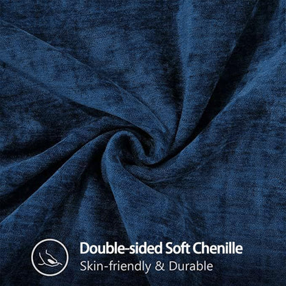 decorUhome Chenille Soft Throw Pillow Covers 16x16 Set of 2, Farmhouse Velvet Neutral Decorative Euro Pillow Covers with Stitched Edge for Couch Sofa Bed Home Decor, Poseidon