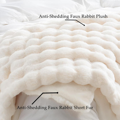 BENVWE Faux Fur Throw Blanket for Couch Bed - Fluffy Soft Thick Bubble Blanket for Living Room Home Decor - Mothers Day Birthday Gifts for Women, Cream White, 63" x 80"