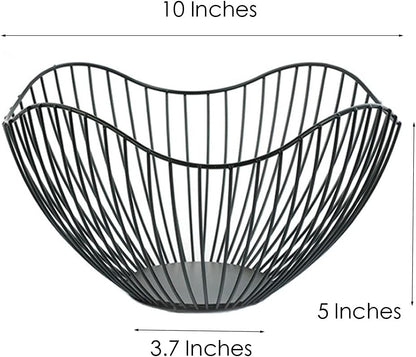 Fruit Basket for Kitchen Counter, 10 Inches Mordern Black Metal Wire Produce Bowl for Fruit Vegetable (Curve)