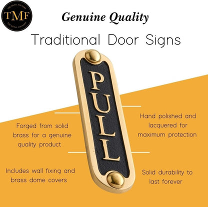 PULL Brass Door Sign. Traditional Style Home Décor Wall Plaque Handmade By The Metal Foundry UK.