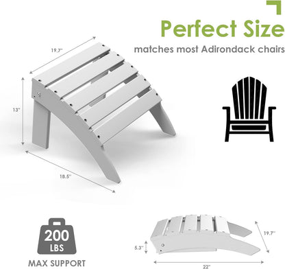 GREENVINES Adirondack-Ottoman | Set of 2 | HDPE Plastic | Outdoor Footrest | All Weather | Foot Rest | Foot Stool | White | for Adirondack Chair | for Patio Backyard Pool