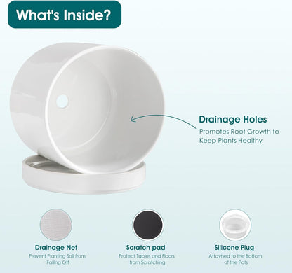 vancasso Ceramic Plant Pots, 6.25 Inch Ceramic Pot for Plants, Planters Pots for Indoor Plants with Drainage Holes, Flower Pot for Indoor House Plant, White