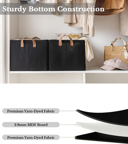 StorageWorks Storage Bins, Fabric Storage Bins for Shelves, Extra Large Storage Baskets with Metal Frame, Closet Baskets and Bins with Handles, Jumbo, Black, 2-Pack