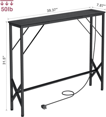 39.4" Console Table, Skinny Entryway Table with Fast-Charging Station, Narrow Long Sofa Table, Behind Slim Couch Table for Entrance, Hallway, Living Room Decor ST-BK100-1